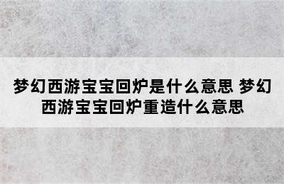 梦幻西游宝宝回炉是什么意思 梦幻西游宝宝回炉重造什么意思